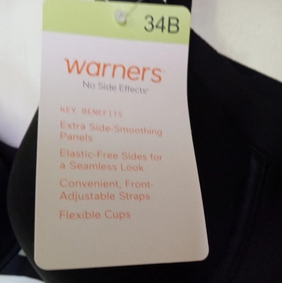 Warners no side effects padded black bra women's size 34 B - Picture 2 of 8